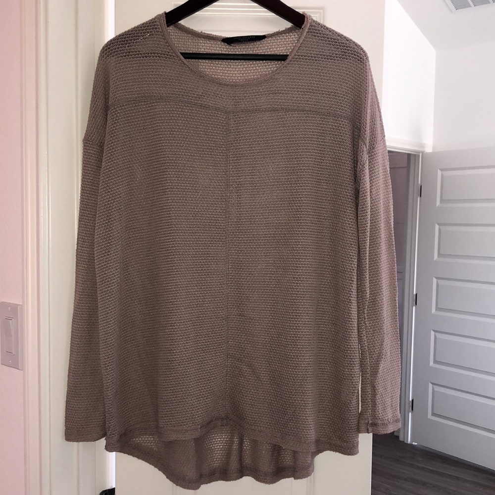 Beautiful Taupe sheer sweater by knotted sisters.
